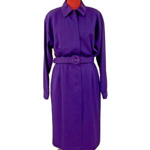 Vintage Doncaster Purple shirtdress midi belted 12P dress pockets classic career